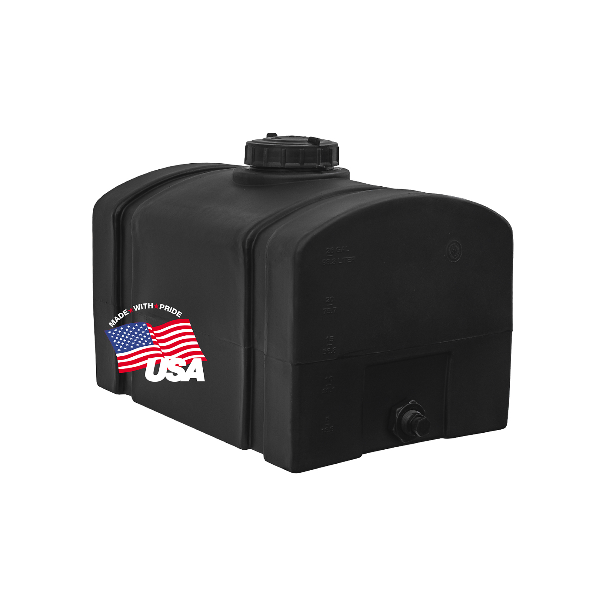 Romotech Domed Water Liquid Storage Tank — 26 Gal., Polyethylene, 26in. x 18in. x 19in., UV-Stabilized, Black, Model# 82123895